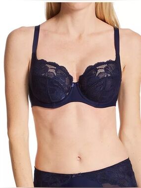 NWT Panache Rocha Balconnet Bra 32F Navy Embroidered Lace Underwire